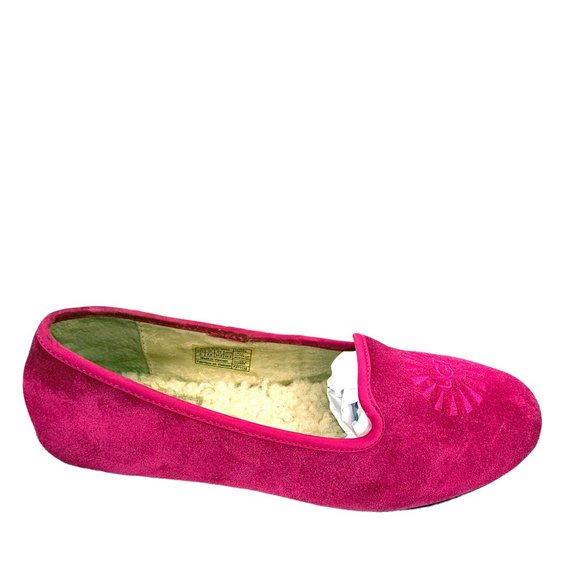 UGG Australia Carey Raspberry Sorbet‎ Suede Sheepskin Flats - Picture 3 of 8
